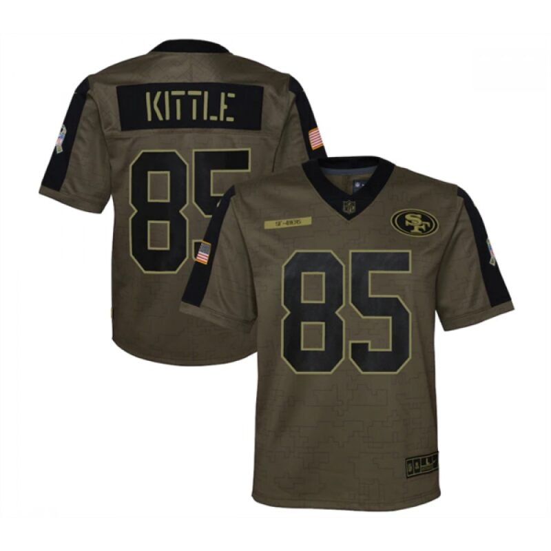 68616e7ab0ac9_1 Youth San Francisco 49ers #85 George Kittle 2021 Olive Salute To Service Limited Stitched Jersey