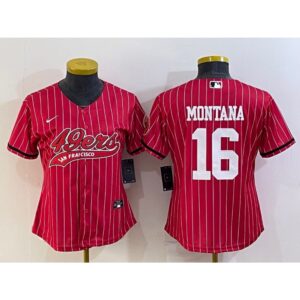 68616e91b483c_1 Youth San Francisco 49ers #16 Joe Montana Red With Patch Cool Base Stitched Baseball Jersey
