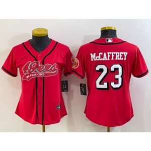 68616e9a5c4d3_1 Youth San Francisco 49ers #23 Christian McCaffrey New Red With Patch Cool Base Stitched Baseball Jersey