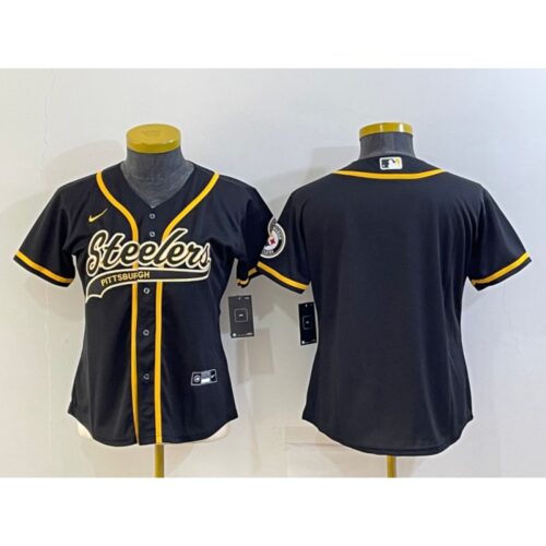 68616eedb687b_1 Youth Pittsburgh Steelers Blank Black With Patch Cool Base Stitched Baseball Jersey