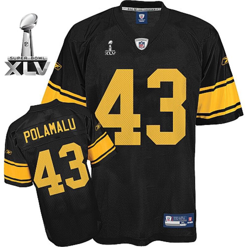 68616f11a7270_1 Steelers #43 Troy Polamalu Black With Yellow Number Super Bowl XLV Stitched Youth NFL Jersey