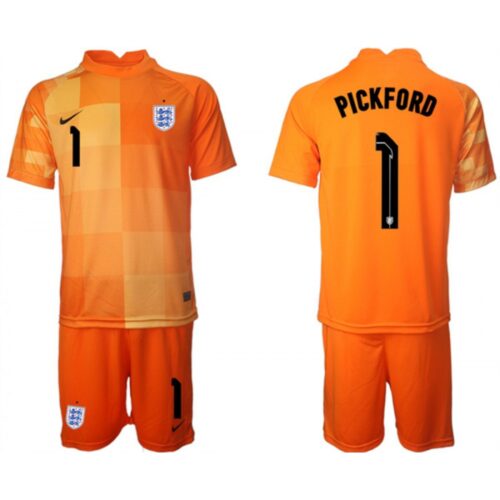 6861700f34341_1 Men's England #1 Pickford Orange Goalkeeper Soccer Jersey Suit
