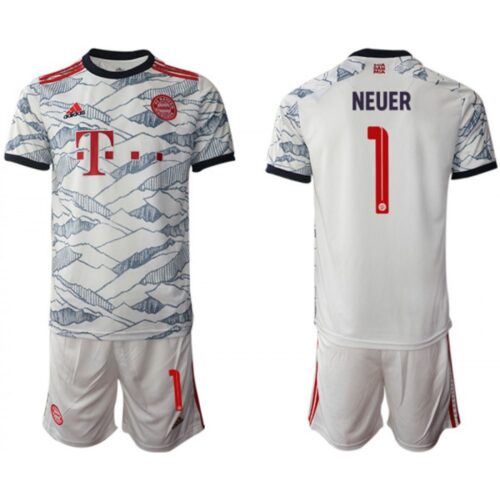 68617024004ab_1 Men's FC Bayern Munchen #1 Neuer White Away Soccer Jersey Suit