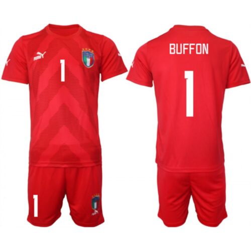 6861704003498_1 Men's Italy #1 Buffon Red Goalkeeper Soccer Jersey Suit