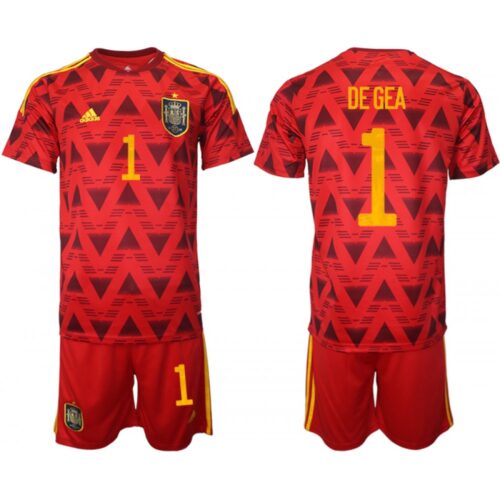 686170529a570_1 Men's Spain #1 David de Gea Red Home Soccer Jersey Suit