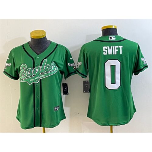 6861708a61a6e_1 Youth Philadelphia Eagles #0 D'andre Swift Green Cool Base Stitched Baseball Jersey