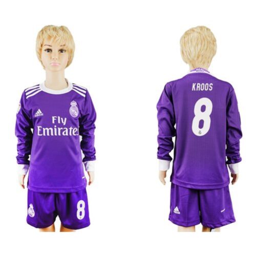 686170fd5333b_1 Real Madrid #8 Kroos Away Long Sleeves Kid Soccer Club Jersey
