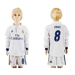 686170ffe559a_1 Real Madrid #8 Kroos Home Long Sleeves Kid Soccer Club Jersey