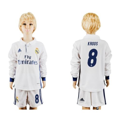 686170ffe559a_1 Real Madrid #8 Kroos Home Long Sleeves Kid Soccer Club Jersey