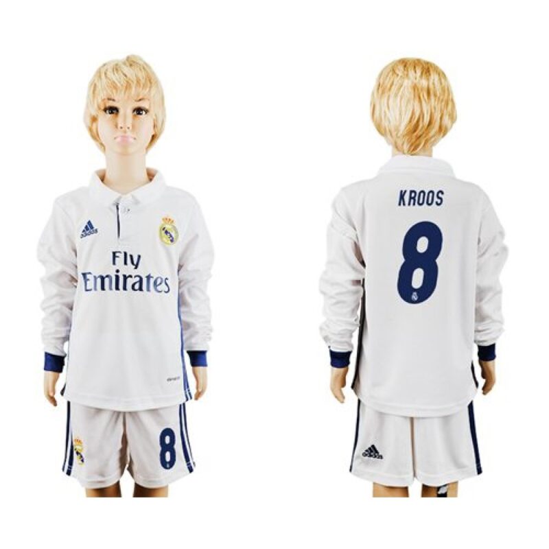 686170ffe559a_1 Real Madrid #8 Kroos Home Long Sleeves Kid Soccer Club Jersey
