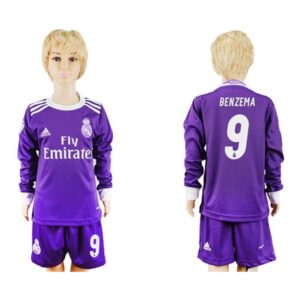 68617107c8385_1 Real Madrid #9 Benzema Away Long Sleeves Kid Soccer Club Jersey