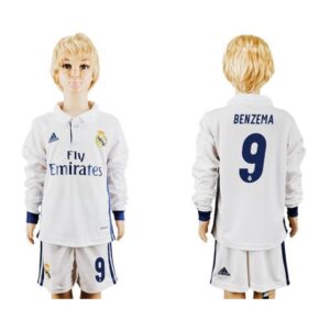 6861710a60889_1 Real Madrid #9 Benzema Home Long Sleeves Kid Soccer Club Jersey