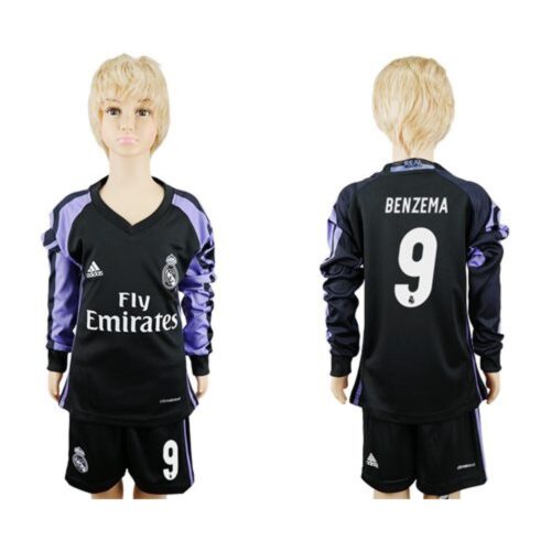 6861710cf15f5_1 Real Madrid #9 Benzema Sec Away Long Sleeves Kid Soccer Club Jersey