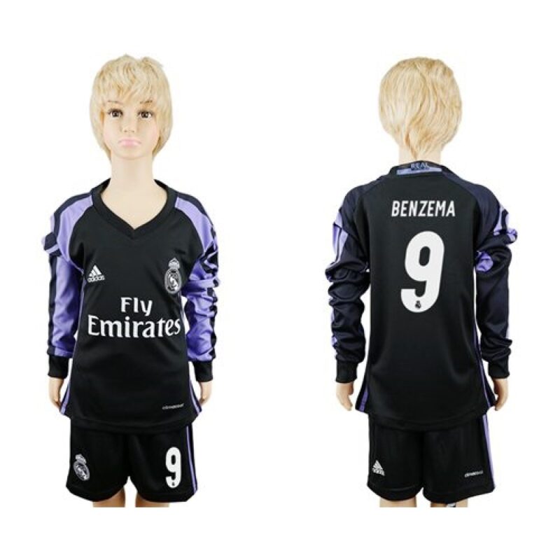 6861710cf15f5_1 Real Madrid #9 Benzema Sec Away Long Sleeves Kid Soccer Club Jersey