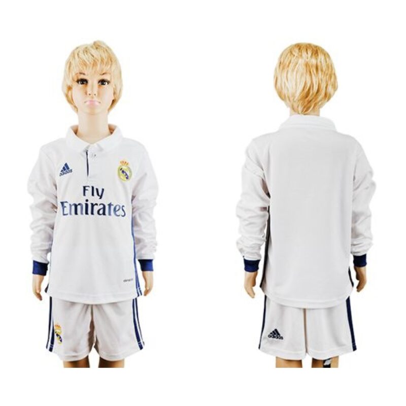 686171154c8da_1 Real Madrid Blank Home Long Sleeves Kid Soccer Club Jersey