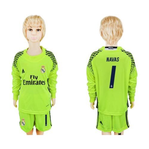 6861724696346_1 Paris Saint-Germain #1 Navas Shiny Green Goalkeeper Long Sleeves Kid Soccer Club Jersey