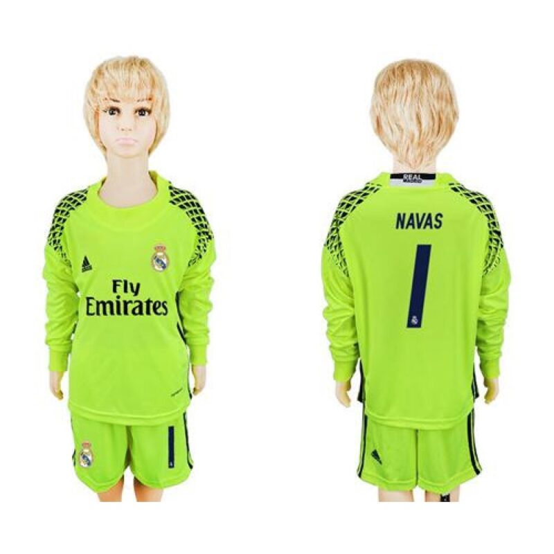 6861724696346_1 Paris Saint-Germain #1 Navas Shiny Green Goalkeeper Long Sleeves Kid Soccer Club Jersey