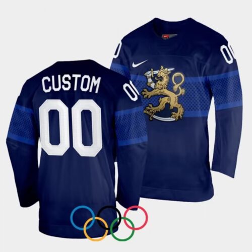 6861748a733a1_1 Men's Finland Custom Navy 2022 Beijing Olympics Away Stitched Jersey