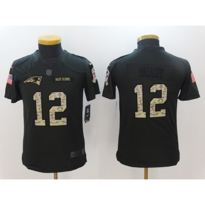 6861754b58bc7_1 Youth New England Patriots #12 Tom Brady Black Salute to Service Limited Stitched NFL Jersey