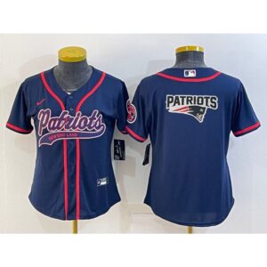 686175886062e_1 Youth New England Patriots Navy Team Big Logo With Patch Cool Base Stitched Baseball Jersey