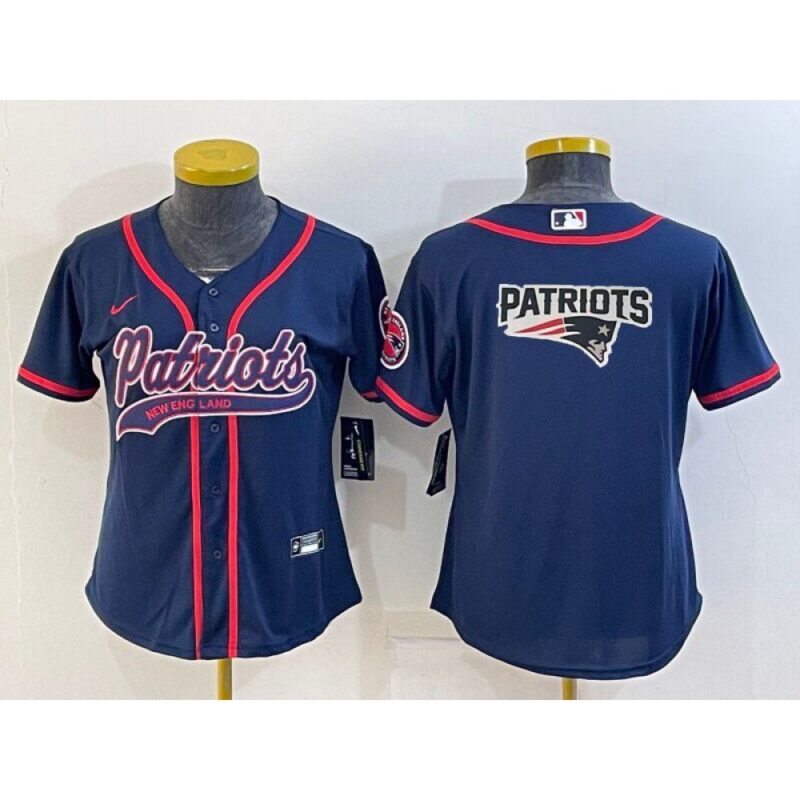 686175886062e_1 Youth New England Patriots Navy Team Big Logo With Patch Cool Base Stitched Baseball Jersey