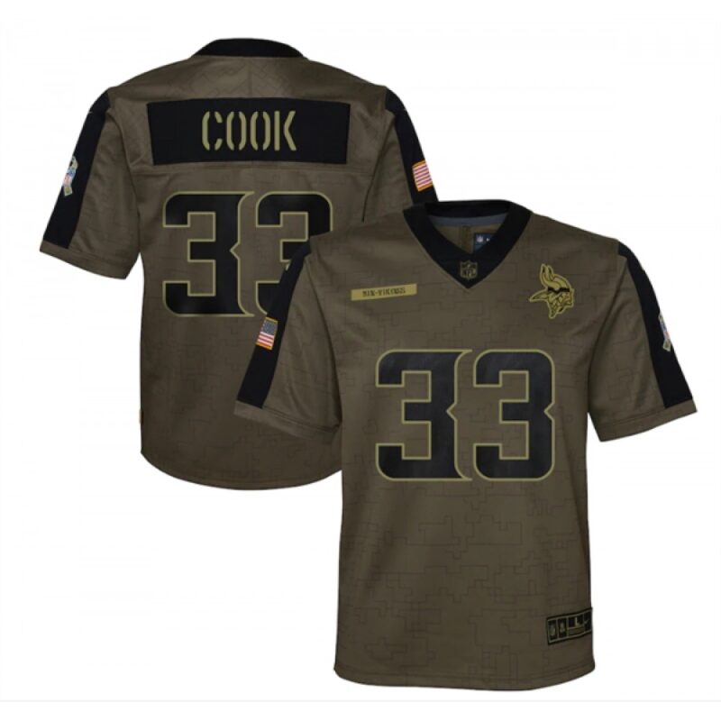 686176ef8d46c_1 Youth Minnesota Vikings #33 Dalvin Cook 2021 Olive Salute To Service Limited Stitched Jersey
