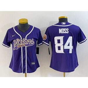 686176f838d5c_1 Youth Minnesota Vikings #84 Randy Moss Purple With Patch Cool Base Stitched Baseball Jersey