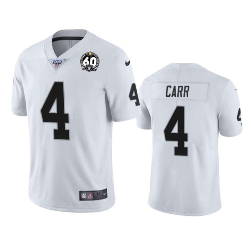 686178893ca70_1 Youth Oakland Raiders #4 Derek Carr White 2019 100th Season With 60 Patch Vapor Untouchable Limited Stitched NFL Jersey