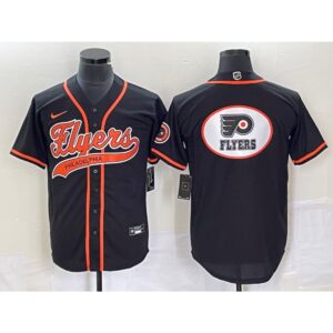68617903b725e_1 Men's Philadelphia Flyers Black Team Big Logo Cool Base Stitched Baseball Jersey