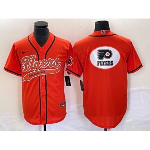 686179119571a_1 Men's Philadelphia Flyers Orange Team Big Logo Cool Base Stitched Baseball Jersey