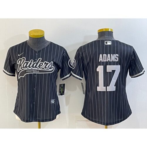 6861797063499_1 Youth Las Vegas Raiders #17 Davante Adams Black With Patch Cool Base Stitched Baseball Jersey