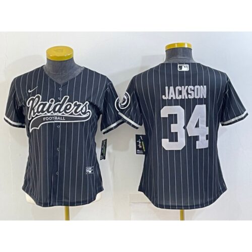 6861797b06e37_1 Youth Las Vegas Raiders #34 Bo Jackson Black With Patch Cool Base Stitched Baseball Jersey