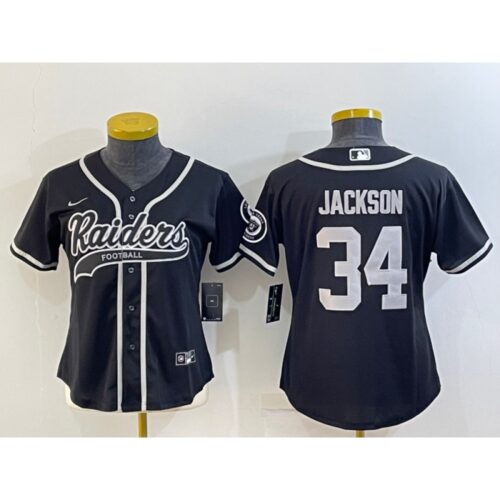 6861797dae333_1 Youth Las Vegas Raiders #34 Bo Jackson Black With Patch Cool Base Stitched Baseball Jersey
