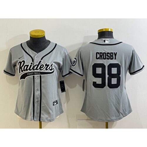 68617a0f77f42_1 Youth Las Vegas Raiders #98 Maxx Crosby Grey With Patch Cool Base Stitched Baseball Jersey