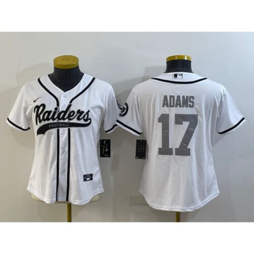 68617a221f88f_1 Youth Las Vegas Raiders #17 Davante Adams White Silver With Patch Cool Base Stitched Baseball Jersey