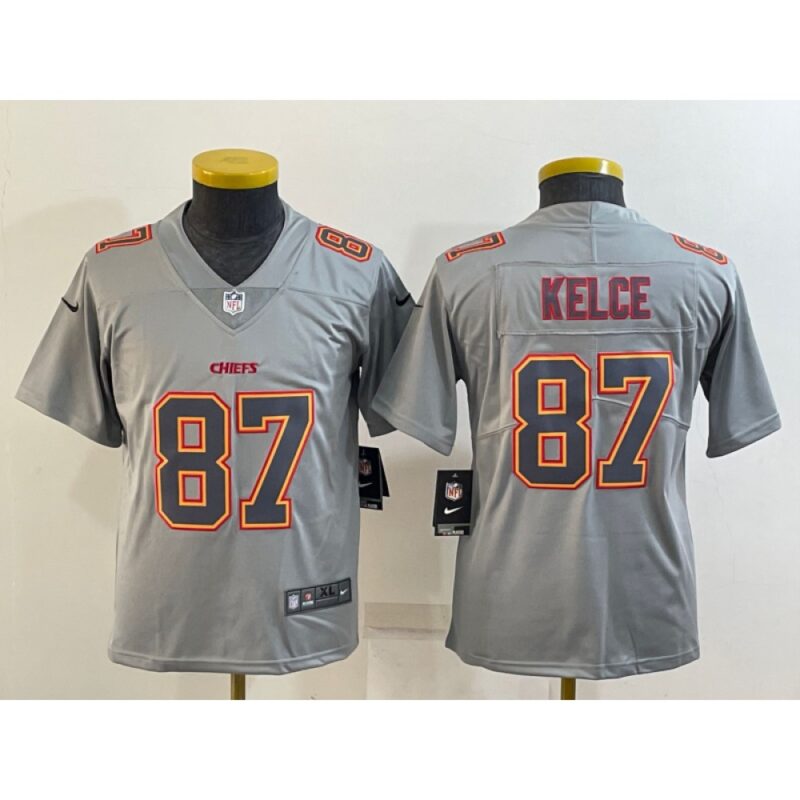 68617ab9912f3_1 Youth Kansas City Chiefs #87 Travis Kelce Grey Atmosphere Fashion Stitched Jersey