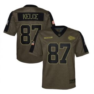 68617ac16d818_1 Youth Kansas City Chiefs #87 Travis Kelce 2021 Olive Salute To Service Limited Stitched Jersey