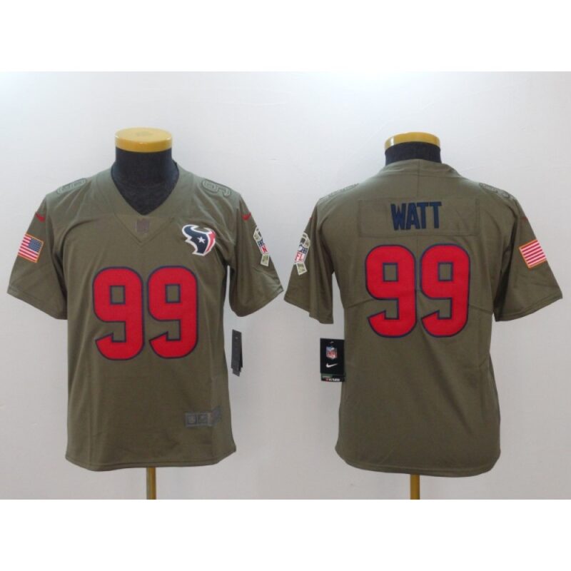 68617d84efa73_1 Youth Houston Texans #99 J.J. Watt Olive Salute To Service Limited Stitched NFL Jersey