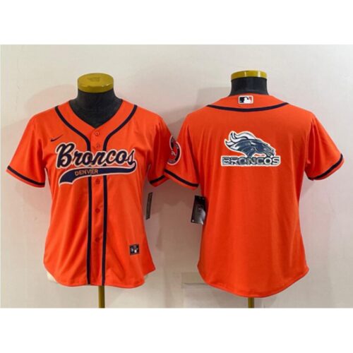 68617e767563d_1 Youth Denver Broncos Orange Team Big Logo With Patch Cool Base Stitched Baseball Jersey