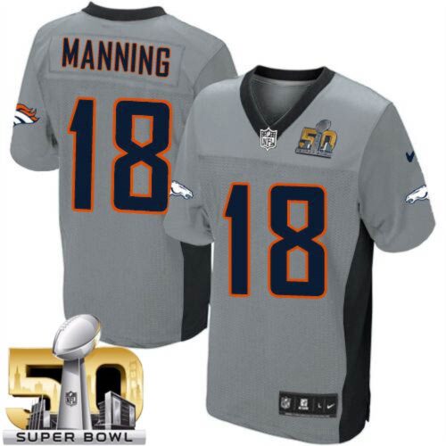 6861806444185_1 Broncos #18 Peyton Manning Grey Shadow Super Bowl 50 Youth Stitched NFL Elite Jersey