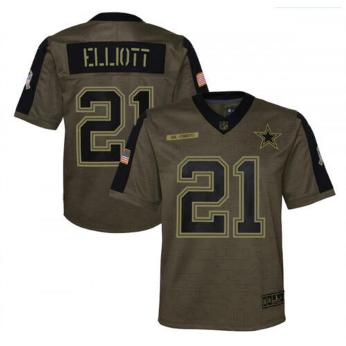686180b889591_1 Youth Dallas Cowboys #21 Ezekiel Elliott 2021 Olive Salute To Service Limited Stitched Jersey