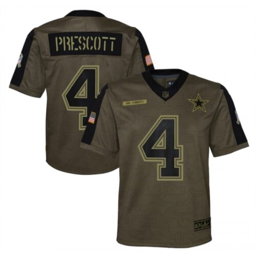 686180be06e43_1 Youth Dallas Cowboys #4 Dak Prescott 2021 Olive Salute To Service Limited Stitched Jersey
