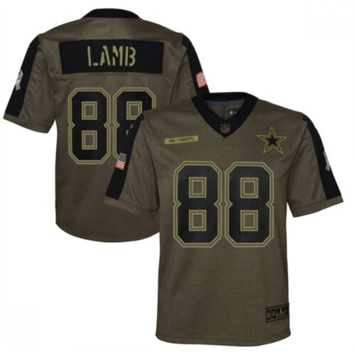 686180c347d6b_1 Youth Dallas Cowboys #88 CeeDee Lamb 2021 Olive Salute To Service Limited Stitched Jersey