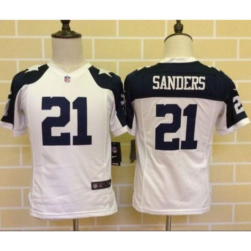 6861815be75b5_1 Cowboys #21 Deion Sanders White Thanksgiving Youth Throwback Stitched NFL Elite Jersey