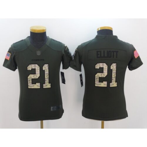 686181c853d59_1 Youth Dallas Cowboys #21 Ezekiel Elliott Army Green Salute to Service Limited Stitched NFL Jersey