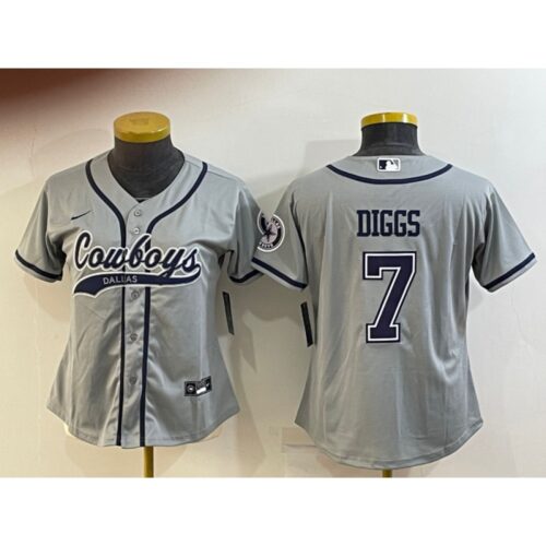 686181cd784c7_1 Youth Dallas Cowboys #7 Trevon Diggs Grey With Patch Cool Base Stitched Baseball Jersey