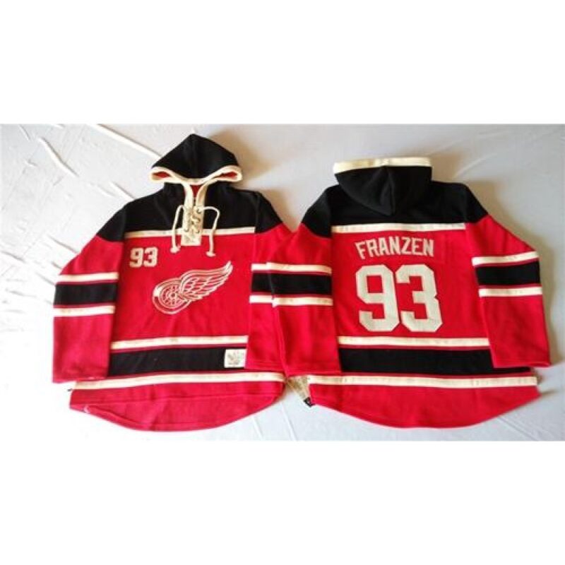686182e7672bf_1 Red Wings #93 Johan Franzen Red Sawyer Hooded Sweatshirt Stitched NHL Jersey