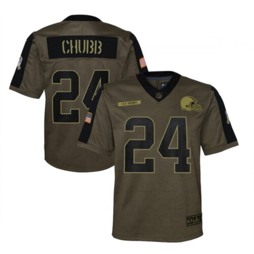 6861836ac3f6e_1 Youth Cleveland Browns #24 Nick Chubb 2021 Olive Salute To Service Limited Stitched Jersey