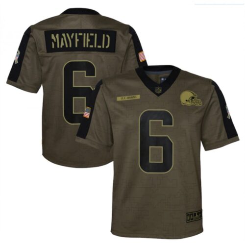 6861836da04b8_1 Youth Cleveland Browns #6 Baker Mayfield 2021 Olive Salute To Service Limited Stitched Jersey