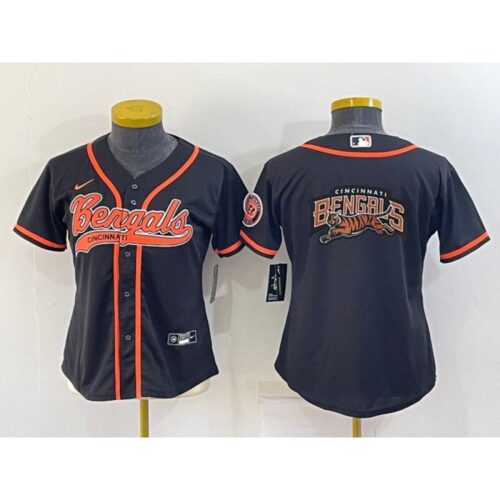 6861837b655c3_1 Youth Cincinnati Bengals Black Team Big Logo With Patch Cool Base Stitched Baseball Jersey
